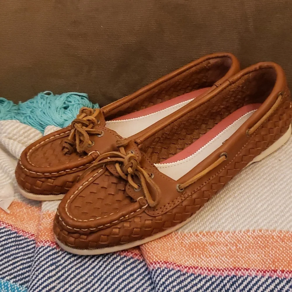 Sperry Women’s Topsiders Braided Woven Leather Loafers Flats Boat Shoe Brown 6.5 - Picture 3 of 9